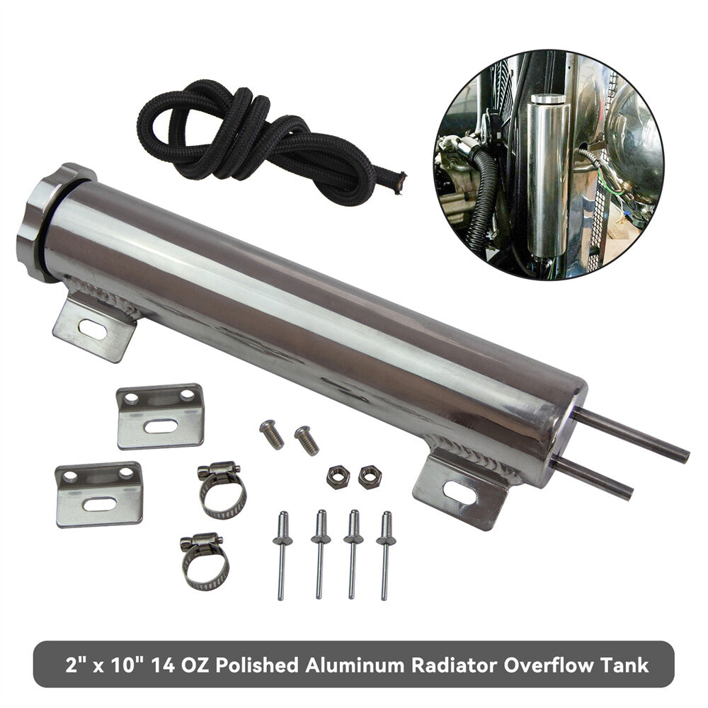 2x10 Aluminum Radiator Universal Overflow Tank+AN4 Nylon Braided Hose 1Meter
