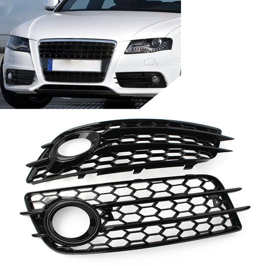 Pair Honeycomb Front Bumper Fog Light Grille Cover for Audi A4 B8 S4 2008-2012