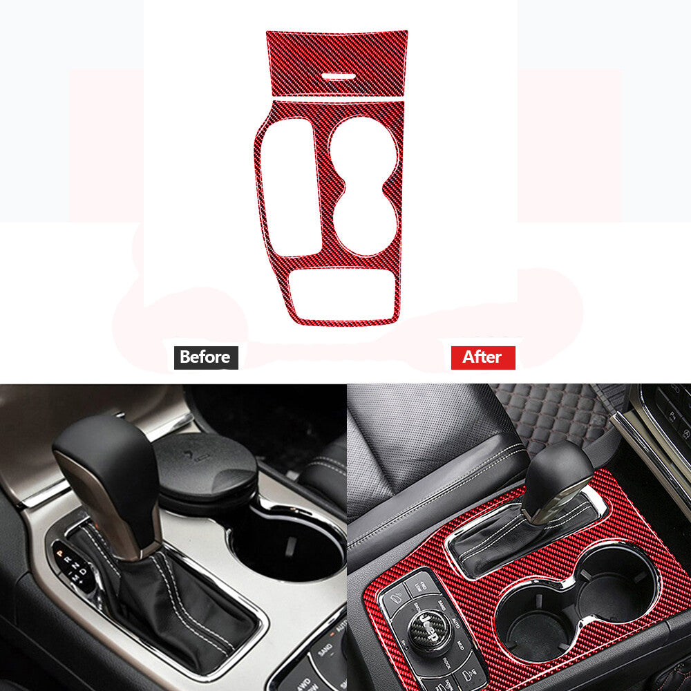 Red Carbon Fiber Gear Shift Panel Cover Trim for Jeep Grand Cherokee 2016-2018