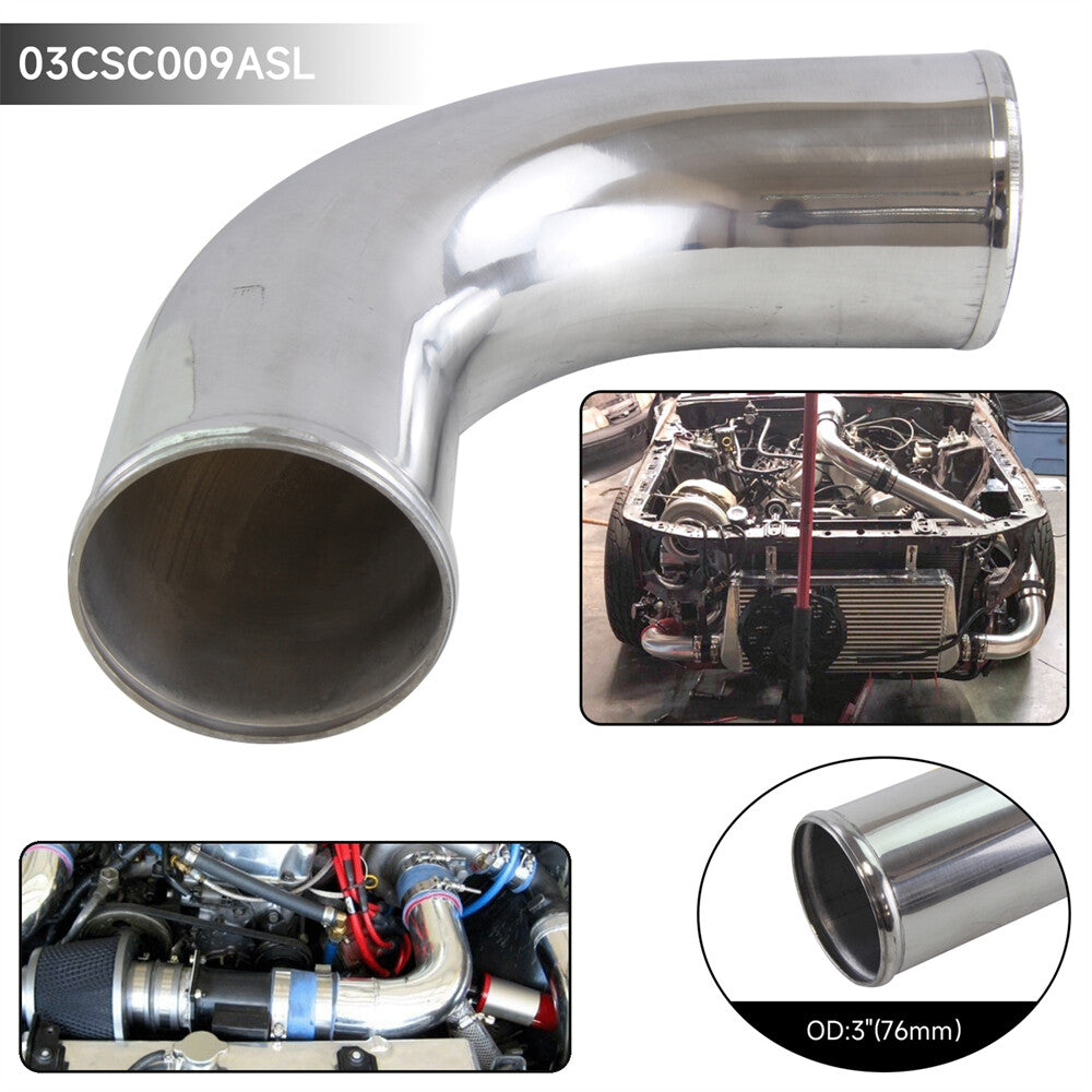 90 Degree 76mm 3 Aluminum Intercooler Intake Pipe Piping Tube Hose Silver