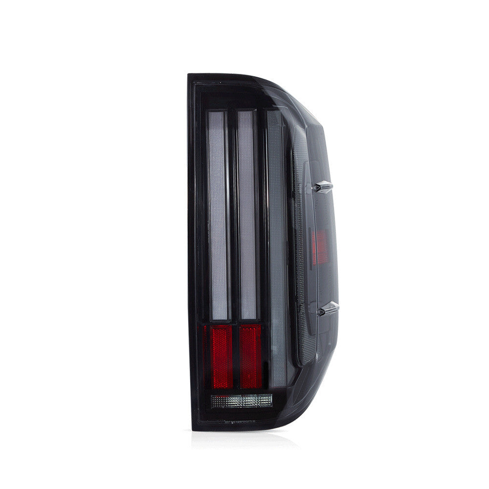 Smoked LED taillights with LED DRLs for 2014-2021 for Toyota Tundra models.