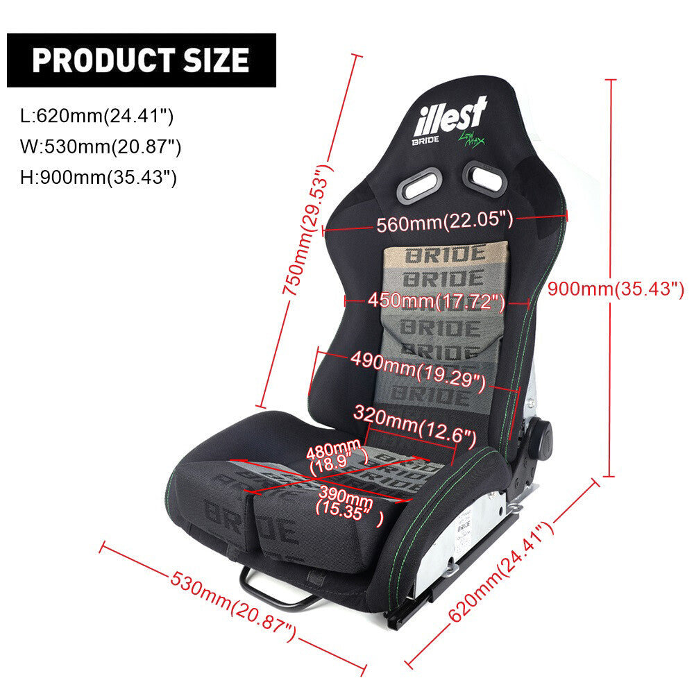 1Pair BRIDE Seats Low Max JDM Racing Seats+Fiberglass Back Cushion+Sliders