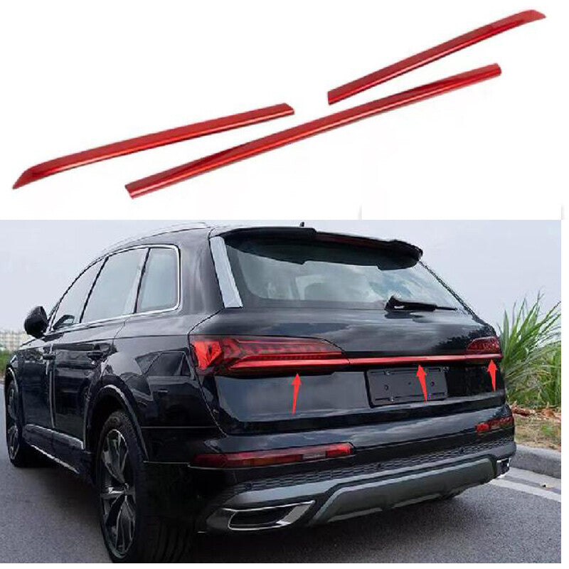 For 2020-2022 for Audi Q7 Red Rear Steel Spoiler Through tail lamp Strip Trim Set 3x