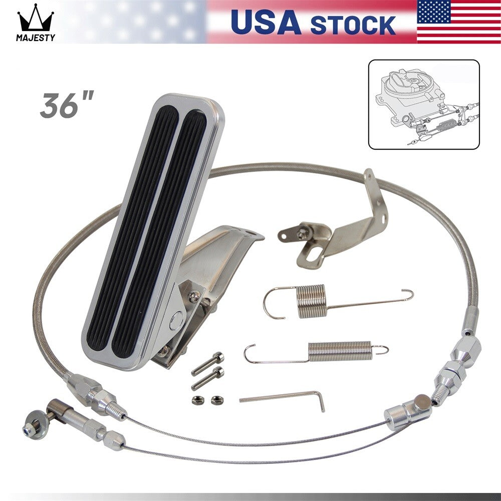 Floor Mount Gas Pedal + 36 Stainless Throttle Cable Bracket Spring Kit for Chevy