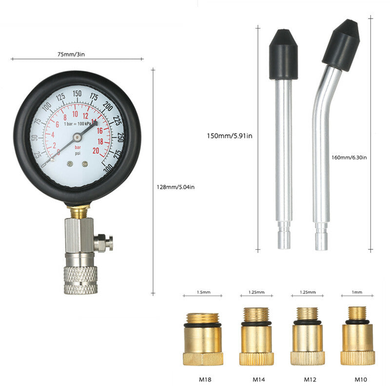 Car Petrol Engine Pressure Gauge Tester Compression Leakage Diagnostic Tool Kit