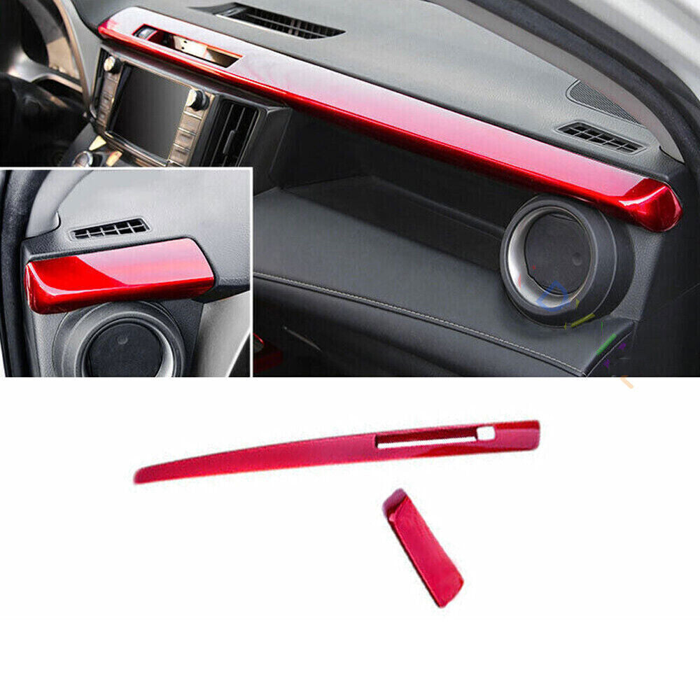 for Toyota RAV4 2013-2018 Red ABS Center Console Dashboard Stripe Cover Trim 2Pc