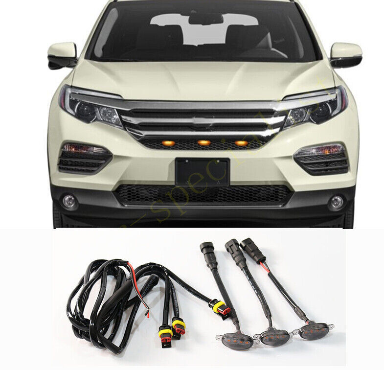 for Honda Pilot 2016-2018 smoke Style Front Grill LED Marker Light Kit