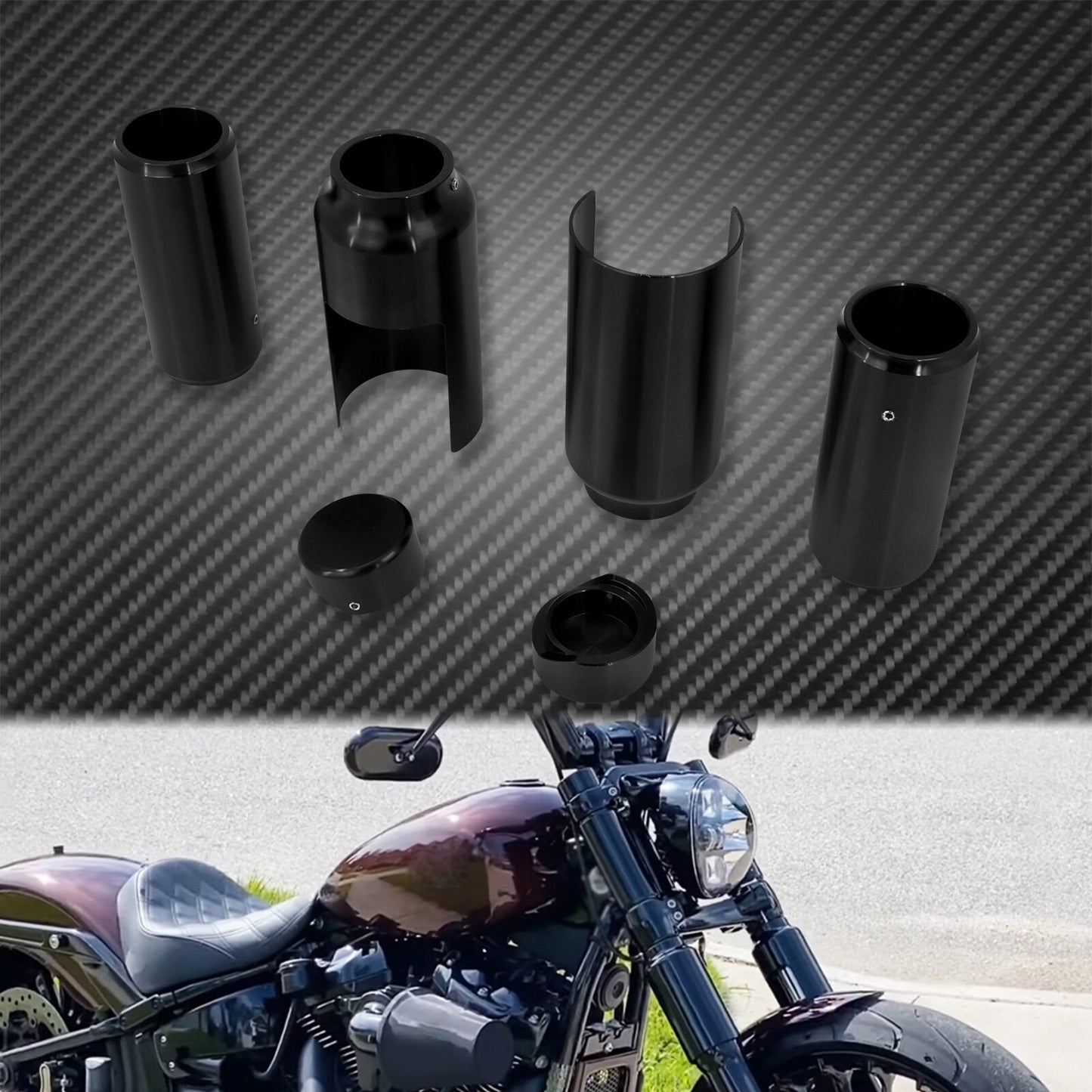 Black Front Fork Slider Boot Cover Tube Cap Set Fit for Harley Breakout 2018-21