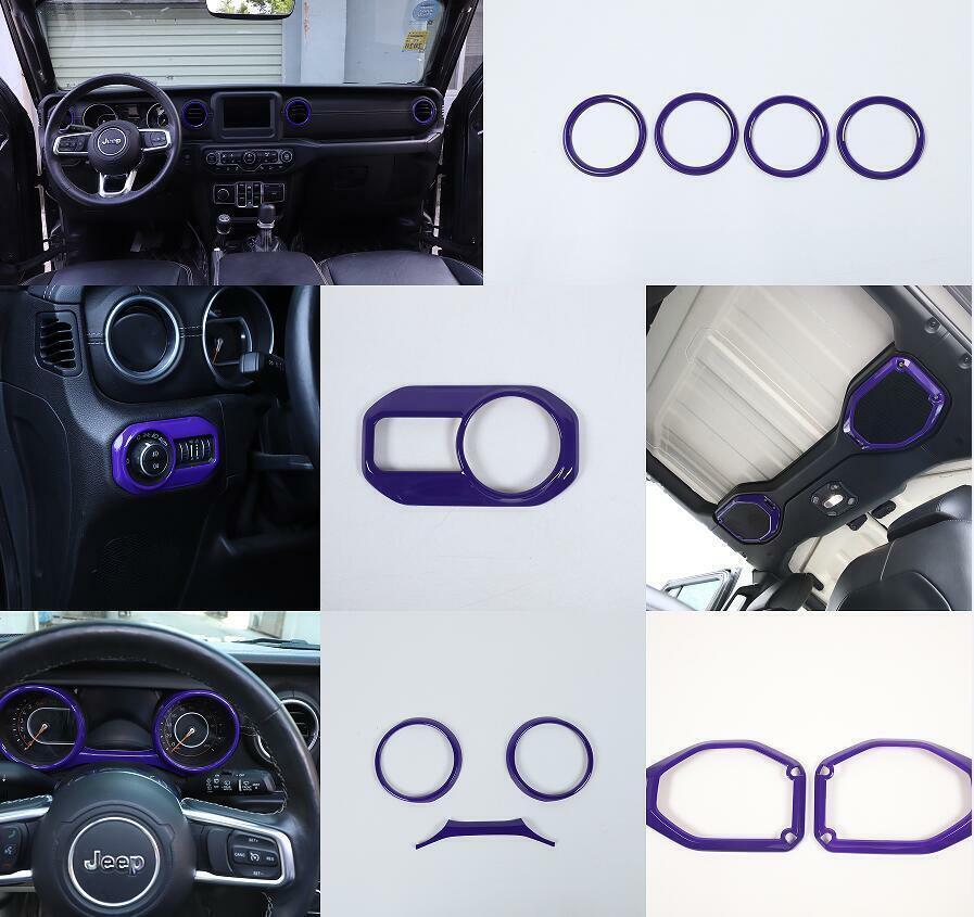 Fit for Jeep for Wrangler JL/JT 18-2021 21PCS ABS Purple Car Interior kit Cover Trim