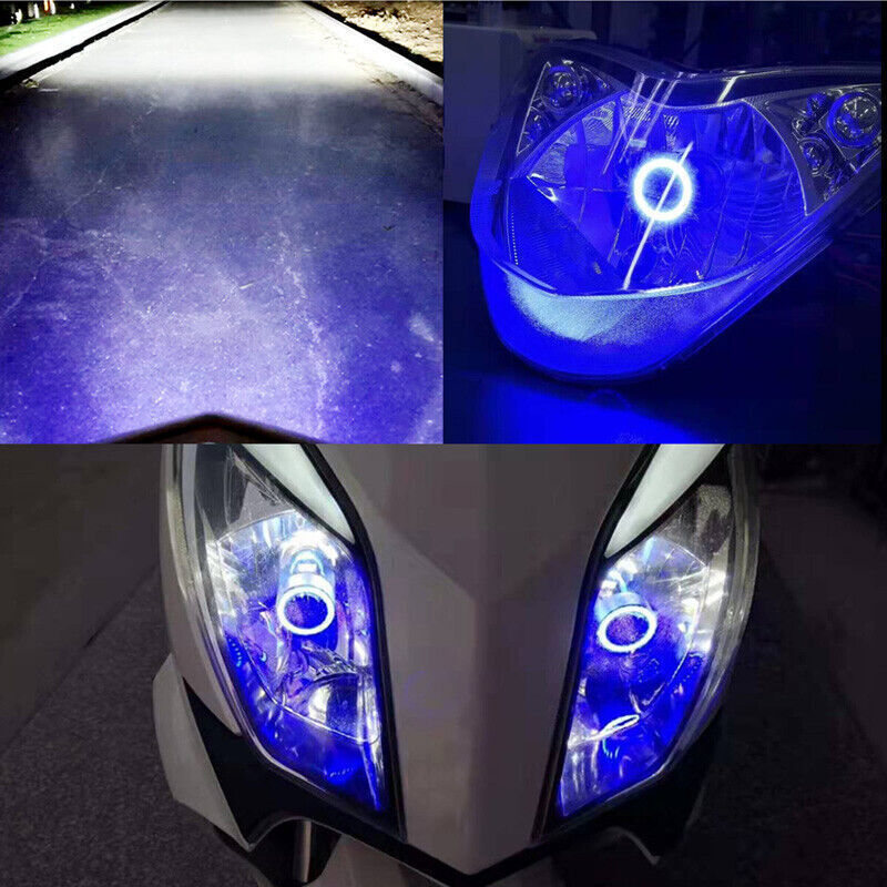 H4 9003 LED Motorcycle Headlight Bulb Kit 25W High Low Beam W/ Blue Angel Eye