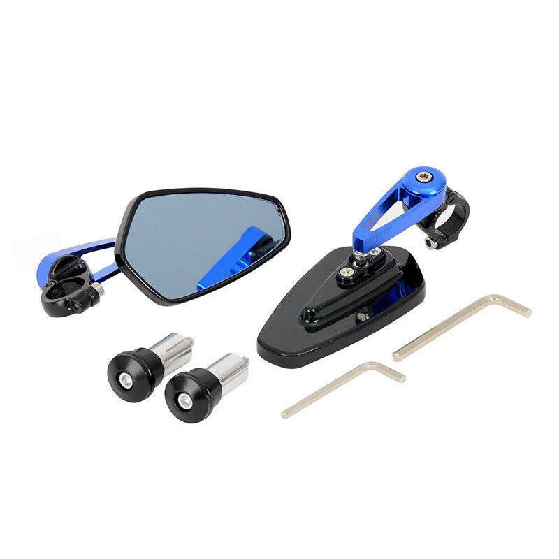 1 Pair Motorcycle Side View Rearview 7/8 22mm BlackBlue Bar End Rear Mirrors