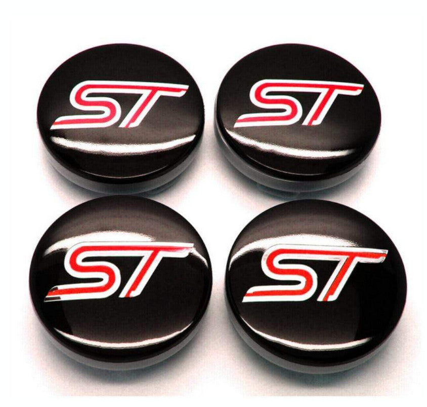 4-piece set for Ford ST wheel center caps, 54mm hub caps, rim caps, decals, black, 6M21-1003-AA