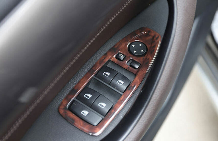 Fit for BMW X1 F48 2016-2022 Brown Wood Inner Window Lock Lift Panel Trim Frame
