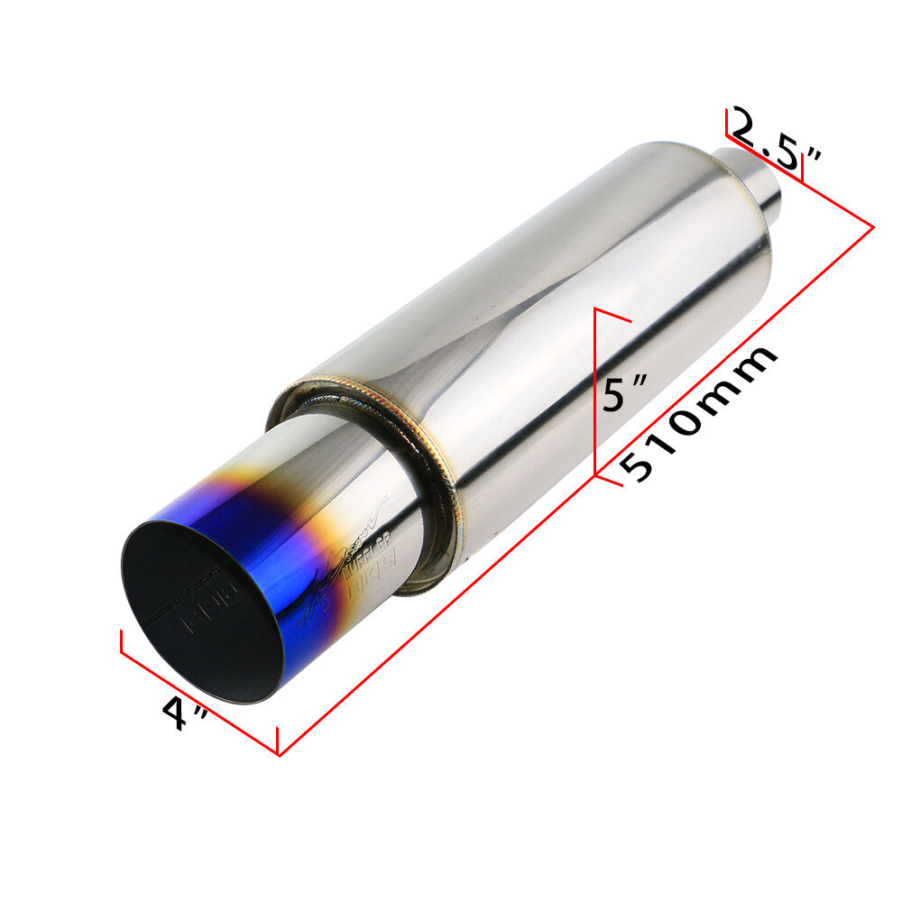 2.5 inch ID 4 inch OD Straight Flow Racing Exhaust Muffler Body 5 500mm Blue