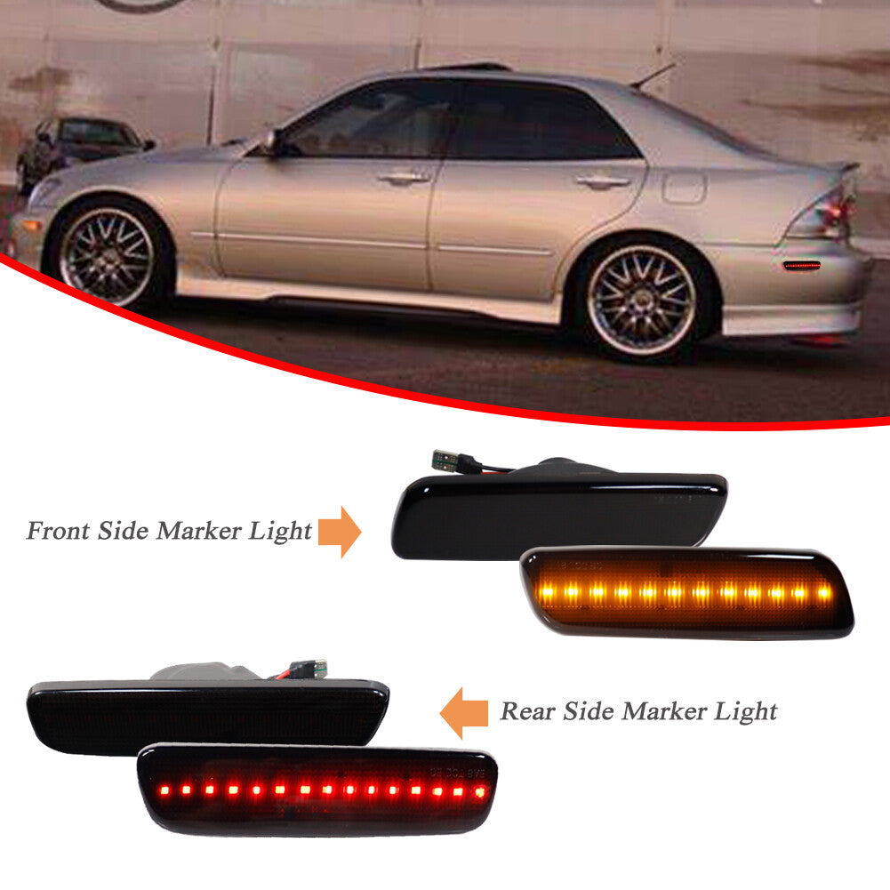 4 PCS Smoked Amber Front + Red Rear Side Marker Lights 2000-2005 for Lexus IS300