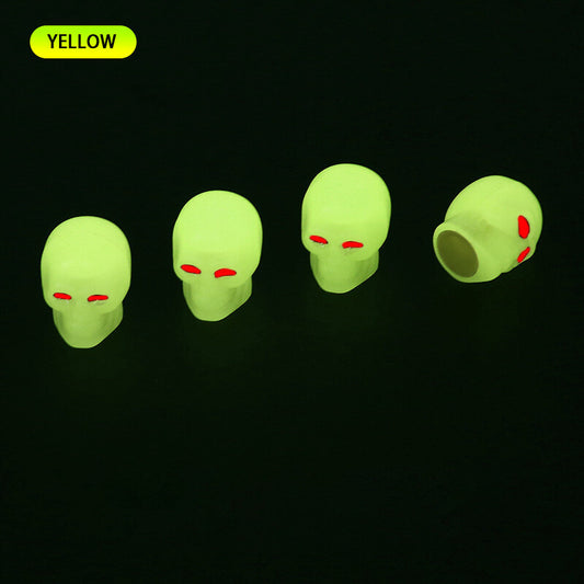 4Pcs Luminous Skull Wheel Tire Caps Air Valve Stem Cover Universal Yellow