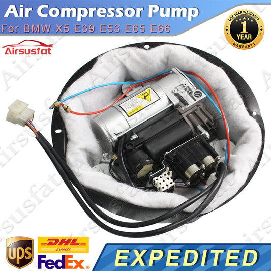 for BMW X5 E39 E53 E65 E66 2-Corner Air Compressor w/Valve Block+Bracket Cover