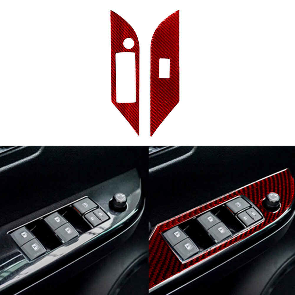 Red Carbon Fiber Front Door Control Cover Trim for Toyota Hilux 2015-2021 Type B