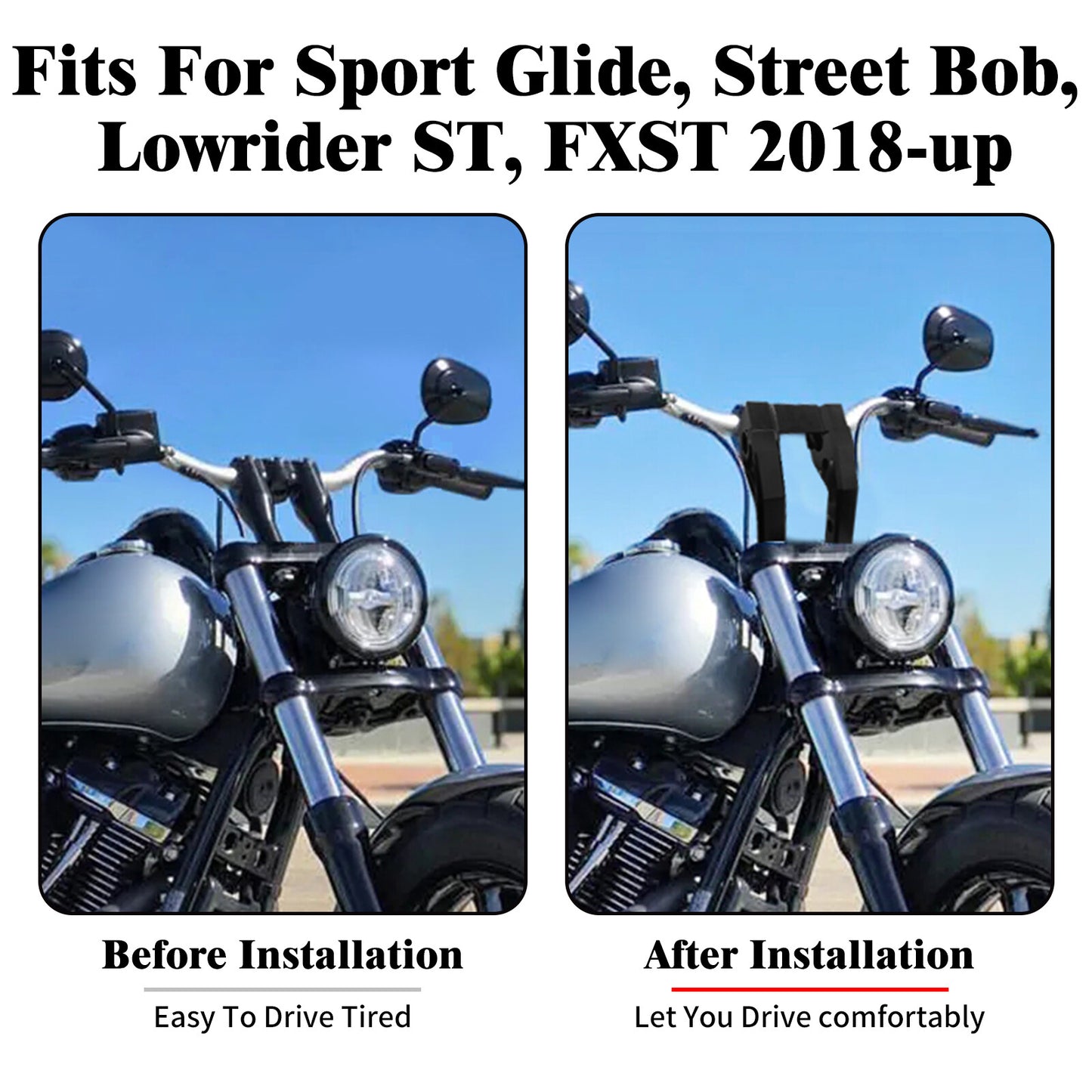 1 Handlebar 6 Black Riser Clamp Kit for Harley Softail Street Bob Low Rider ST
