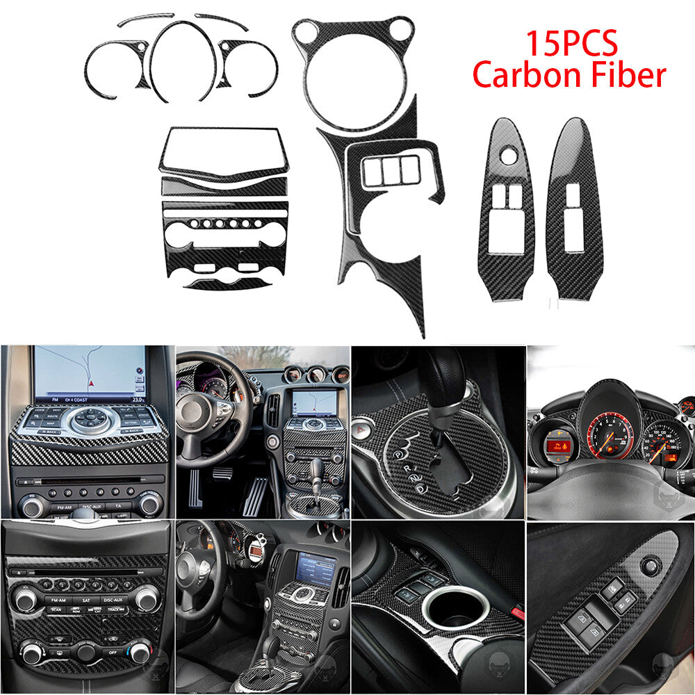 16PCS for Nissan 370Z 2009-20 Carbon Fiber Dashboard Interior Set Kit Trim Cover