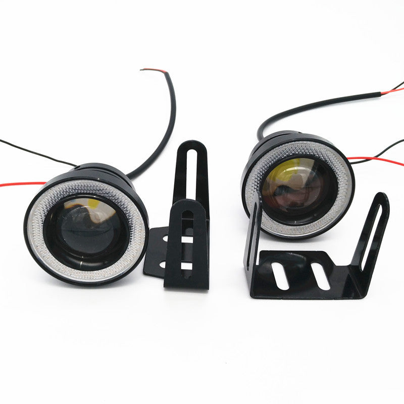 2x Car Fog Light Running Lamps Blue/White COB Halo 3 Angel Eye Ring Hawkeye