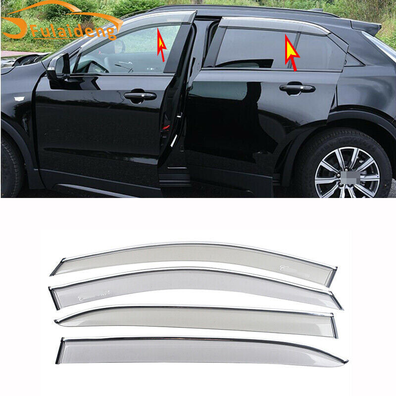 for Cadillac XT4 2018-21 W/Chrome Window Vent Sun Shade Rain Guard Door Visor 4x