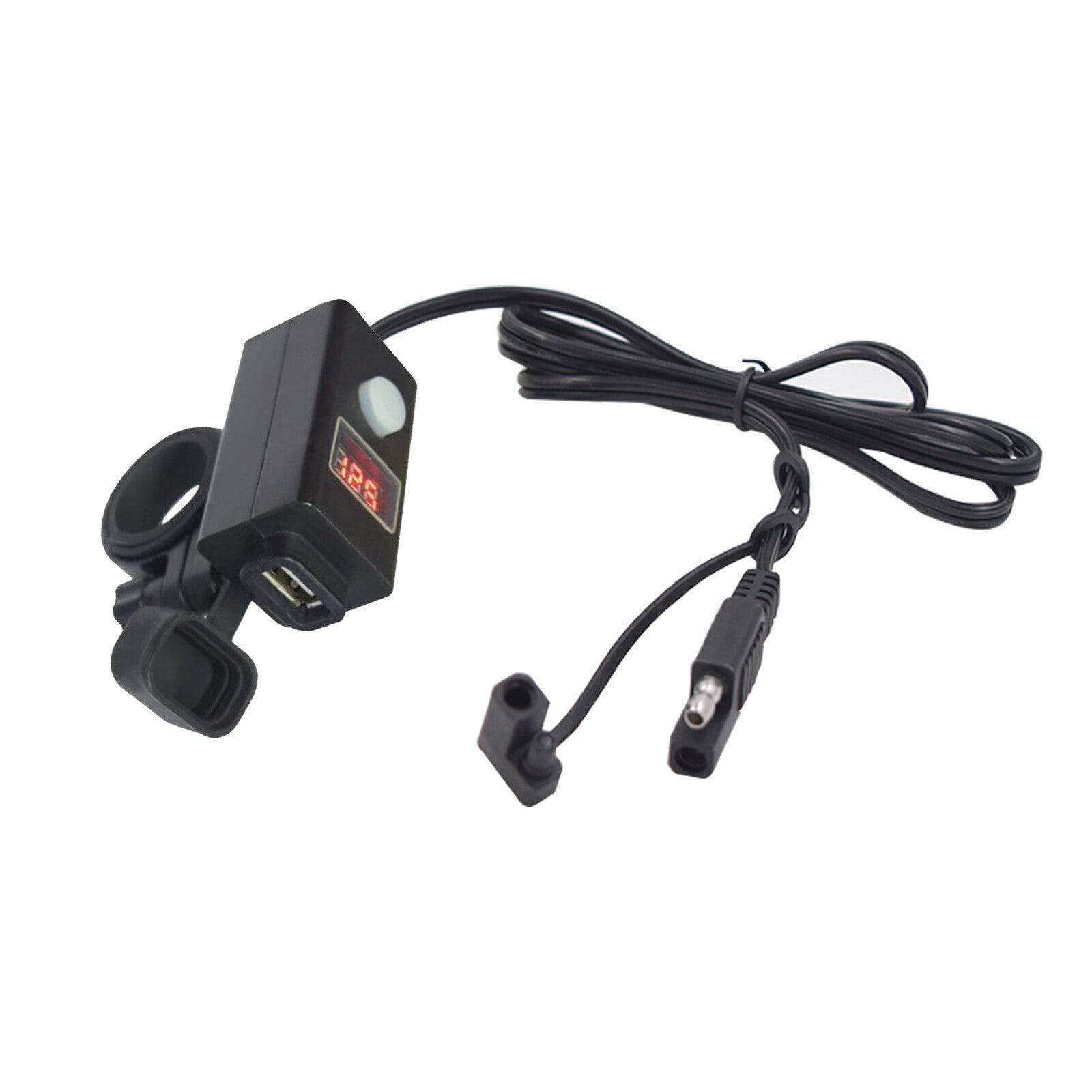 Black Waterproof Motorcycle SAE To USB Charger Voltmeter Cable Adapter Clamp D