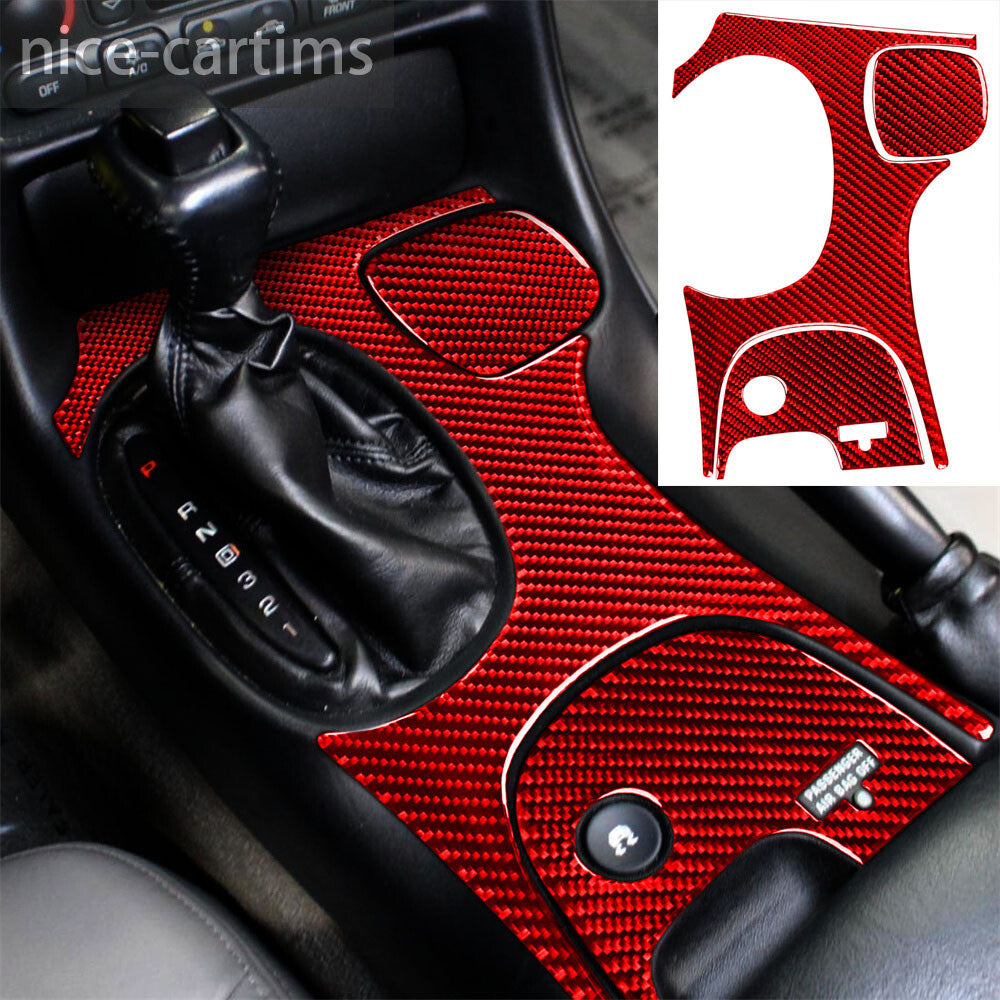 Red Carbon Fiber Console Gear Shift Panel Trim for Chevrolet for Corvette C5 1998-04