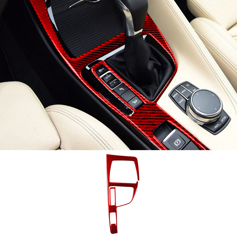 Red Carbon Fiber Automatic Gear Shift Panel Cover Trim for BMW X1 F48 2016-2018