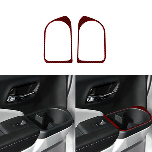 2X Red Carbon Fiber Rear Door Cup Holder Frame Trim for Honda Ridgeline 2017-20