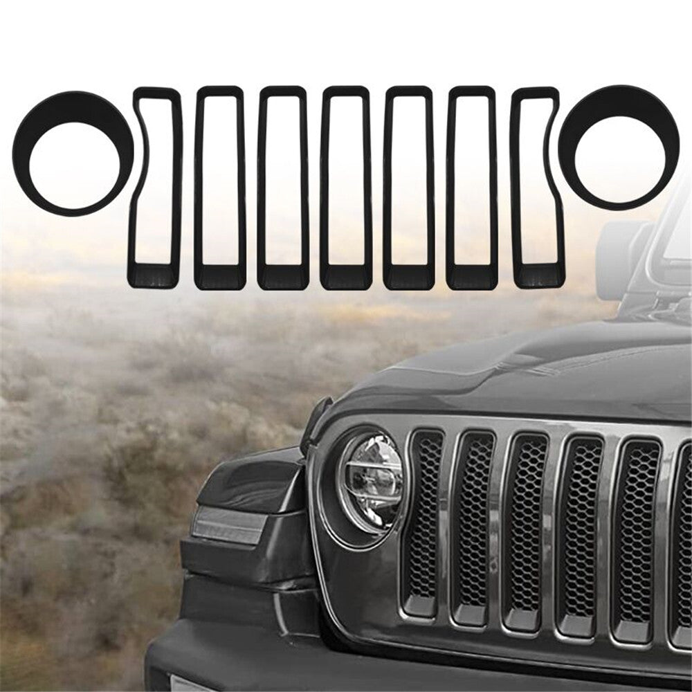 Mesh Grill Insert+Headlight Turn Light Cover Trim For 18-22 for Jeep for Wrangler JL JLU