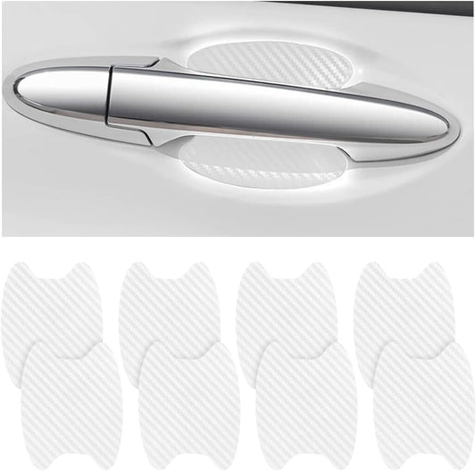 8Pcs White Carbon Fiber Car Door Handle Anti-Scratch Protector Film Sticker