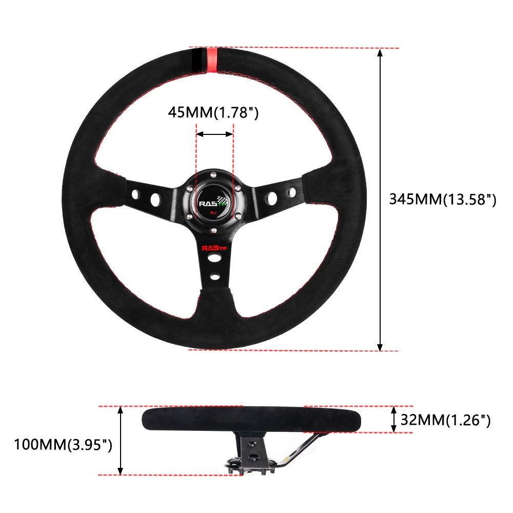 Racing Suede 350mm Deep Dished Alloy Steering Wheel Quick Release Hub Kit