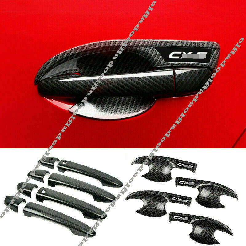 for Mazda CX-5 2017-2021 Carbon Fiber Door Handle Bowl Trim Cover W/ for Smart Holes