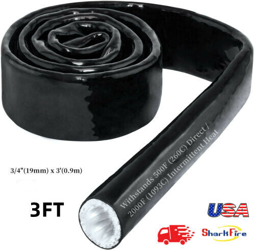 Black Express thermal sleeve, silicone fireproof and heat-insulating sleeve, fiberglass 3/4