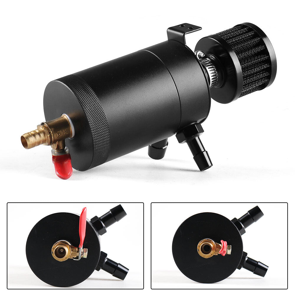 Universal 2-Port Oil Catch Can Tank Reservoir With Drain Valve Breather Filter