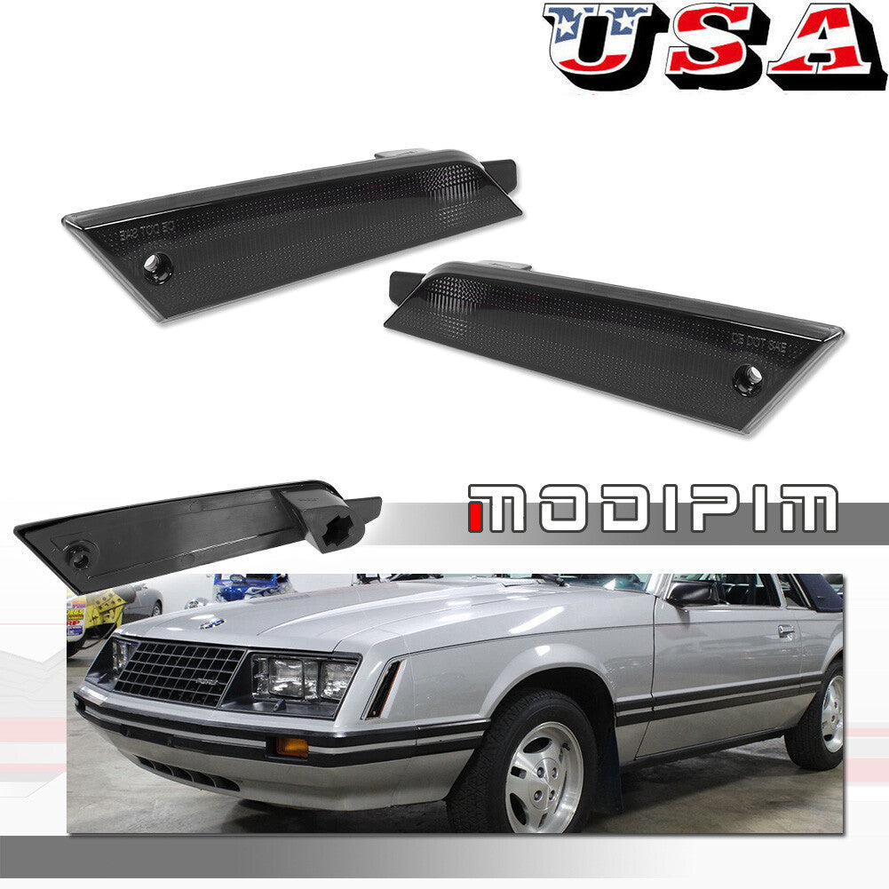 for Ford for Mustang 1979-1986, front bumper side marker light reflector smoke hood