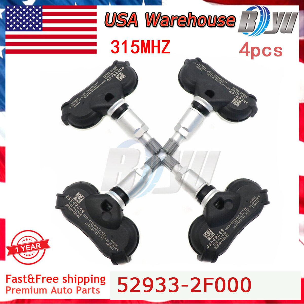 4PCS 52933-2F000 TPMS Tire Pressure Monitor Sensor for Hyundai for Genesis for Kia Rio