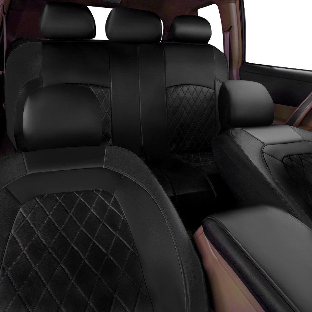 All Black Quilted Diamond PU Leather Front Rear for Seat Covers Fit  for ford  Focus