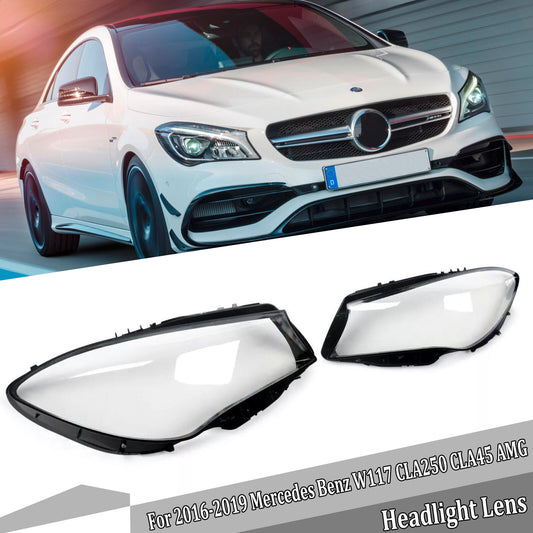 2x Front Headlight Lens Cover LampShade For 2016-2019 for Mercedes-Benz W117 CLA45