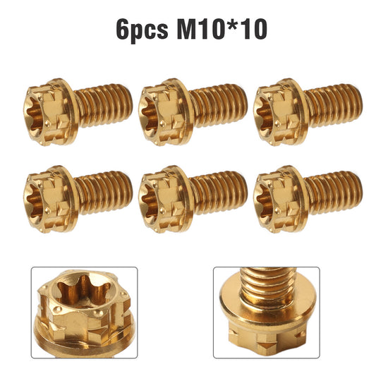 6pcs Bolts Torx Head Flange Screws M10x10mm Gold For Motorcycle Bike