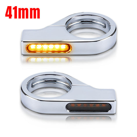 2X Chrome Motorcycle Front LED Turn Signal Light 41mm Fork Clamp Blinker Amber