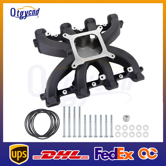 Single-plane mid-waist intake manifold with gasket suitable for GM engines LS1 LS2 LS6. Black.