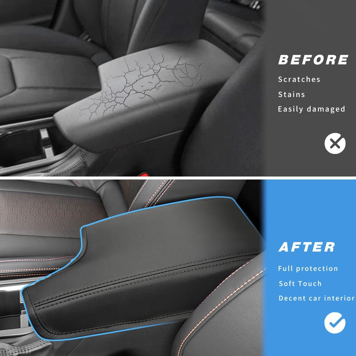 Center console cover and armrest protector for Subaru Crosstrek Impreza 2017-2023, Black.