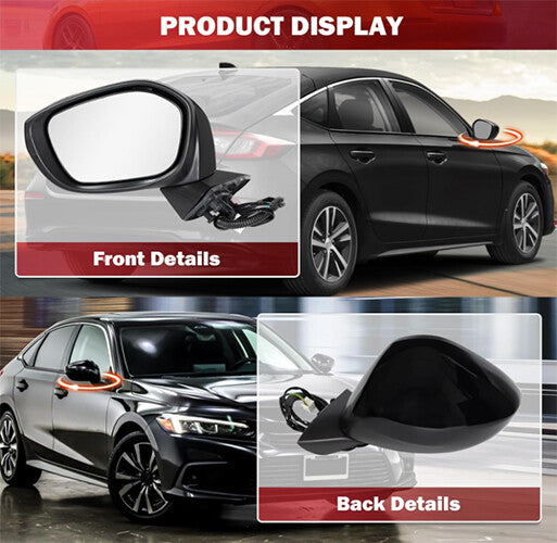 3 Pins Power Adjust Black Mirror Left Driver Side NEW for Honda for Civic 2022 2023