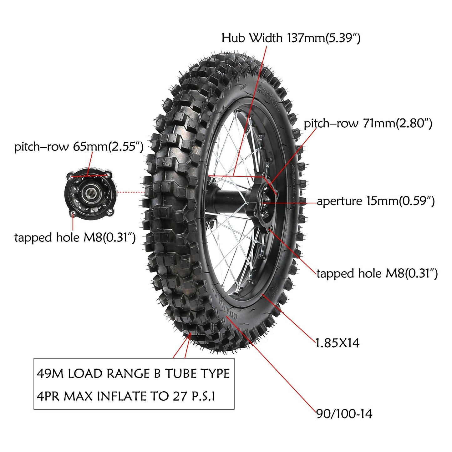 14-inch rear wheel swingarm kit, 90/100-14 tires, sprockets, Taodao 110cc 125cc