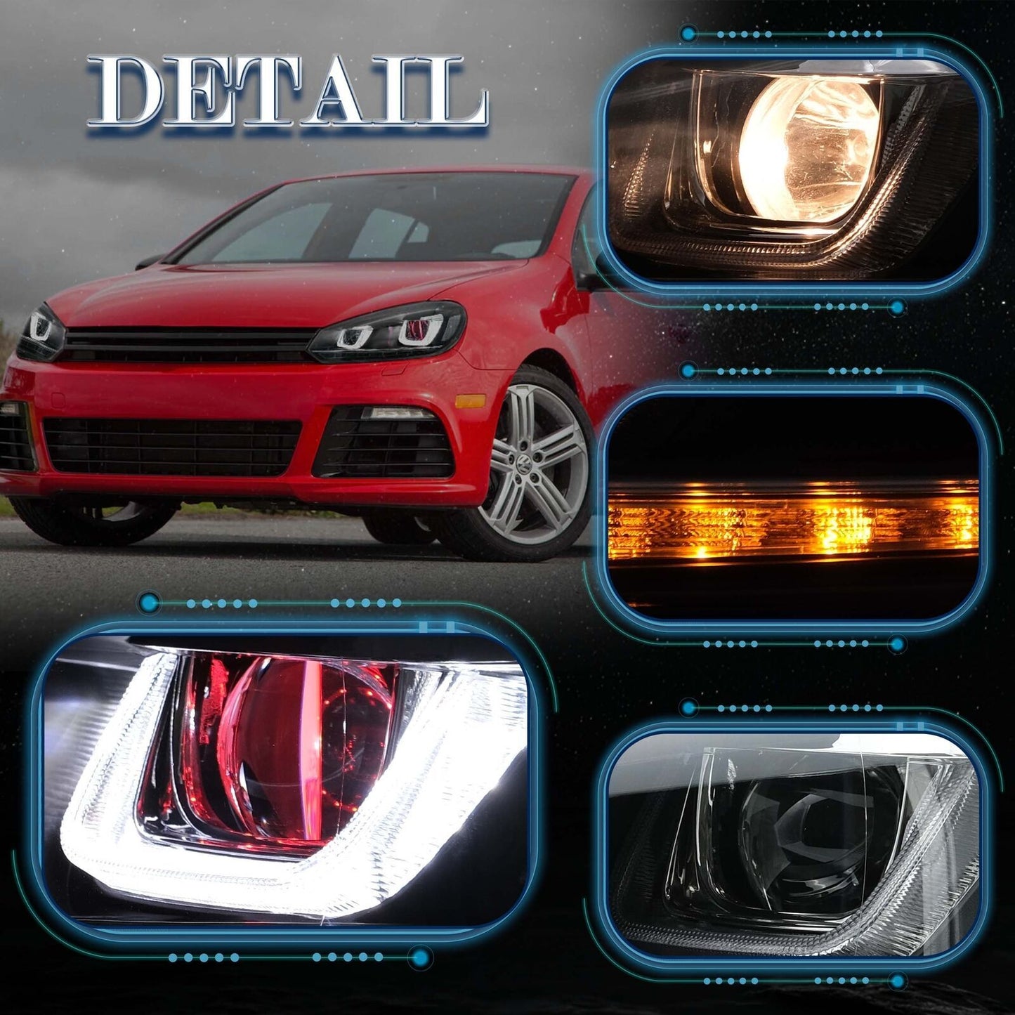 LED projector headlights for 2010-2014 for Volkswagen for Golf MK6 with Devil Eye headlights.