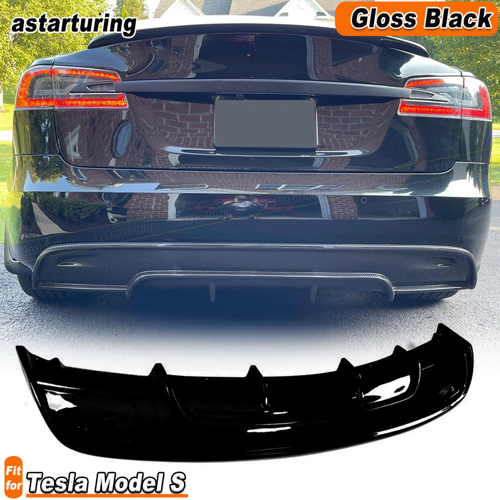 Fit for Tesla for Model S Sedan 2016-20 Gloss Black Rear Bumper Diffuser Spoiler Lip