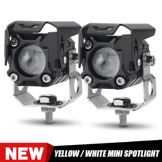 2X LED Motorcycle Headlight Yellow+White Spot Light Driving Fog Lamp Car ATV SUV