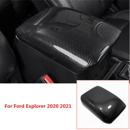 Carbon Fiber Central Armrest Storage Box Cover Trim for Ford Explorer 2020-2022